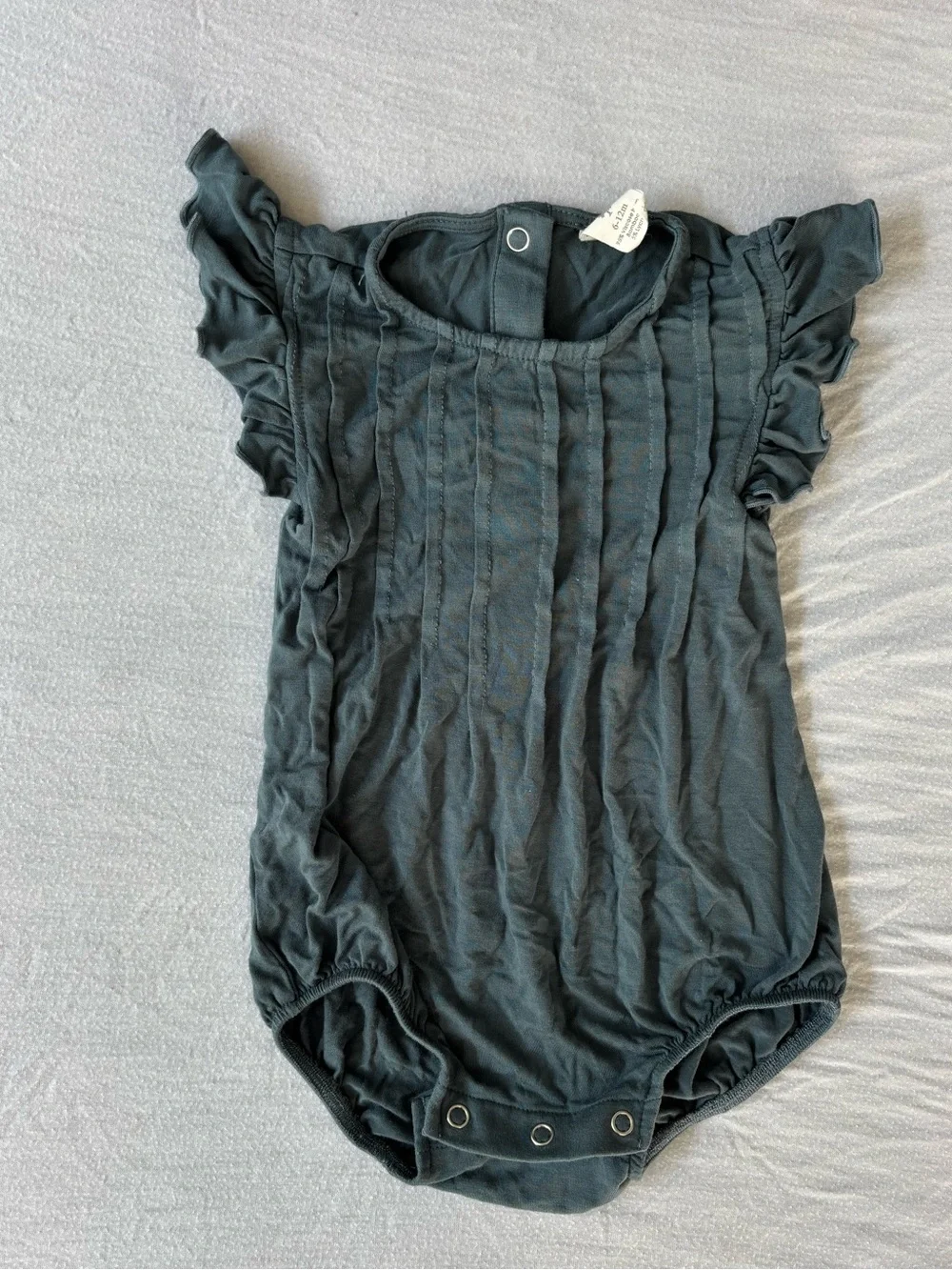 kate quinn Slate Ruffle-Sleeve One-Piece Bodysuit